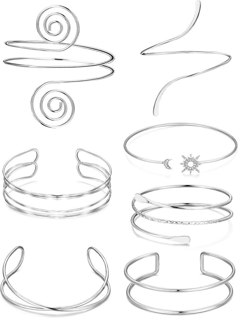 FEYIR 7 Pcs Arm Cuff Jewelry for Women Upper Arm Cuff Bangle Band Armlet Adjustable Arm Cuff Bracelet - Image 1